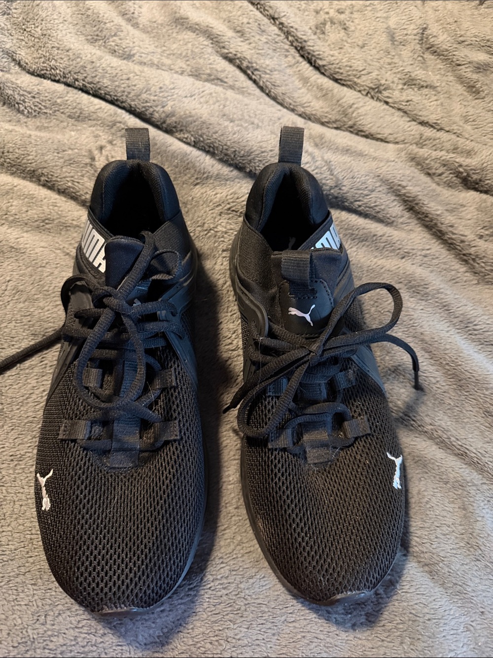 Puma womens Black Athletic Mesh Trainers with White Logos